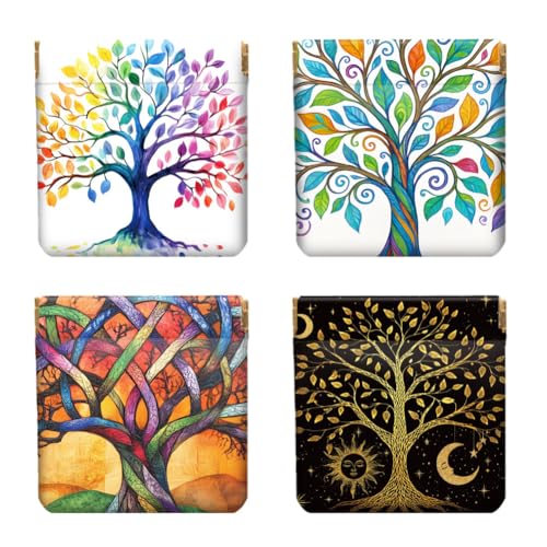 Peacoblue tree of life Coin Purse,PU Leather Squeeze Pouch 4PCS - style: Tree of Life