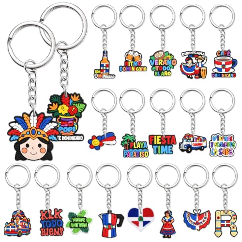 Cute Keychains Bulk, Keychain Charms Key Chain Trinkets Backpack Charms Accessories Keyring for Classroom Prizes - color: Dominican Republic-20p