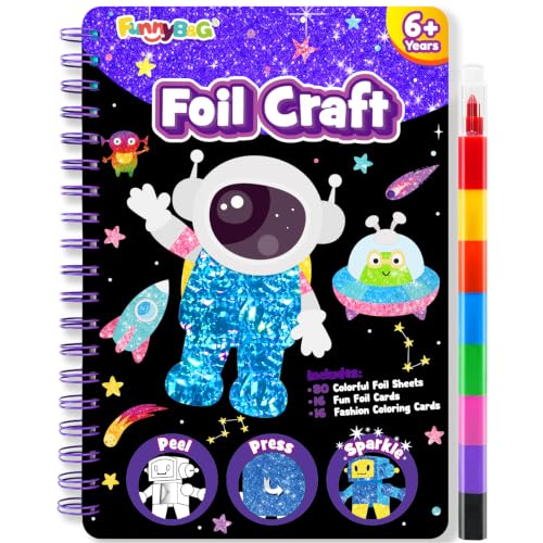 FUNNYB&G Foil Art Craft Kit for Kids, Sparkly Birthday Gift Toy for Boys - style: Space