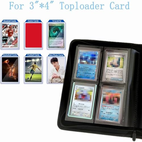 Toploader Binder,4-Pocket Double Sided Top Loaders Binder,Holds 128 Cards in 3"x4" Toploaders,PU Leather Card Binder Abulm for Toploader Trading,Sports,and Gaming Cards (Pink) - color: Pink