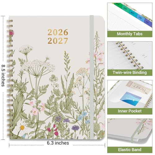 Academic Planner 2026–2027, Weekly & Monthly Calendar Planner, July 2026 – July 2027, Hardcover A5 (6.3" x 8.5") Agenda with Tabs, School Planner for Students & Teachers, Garden Flowers - color: Garden Flowers, size: A5