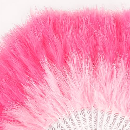 BABEYOND 1920s Marabou Feather Folding Hand Fan - color: GradientPink