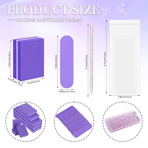 100 Sets Disposable Manicure Kit Individually Package, Purple - color: Purple