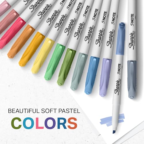 Sharpie S-Note Creative Highlighters, Assorted Pastel Colors, No Bleed, Chisel Tip, 12 Count - Back to School Supplies - size: 12 Count - Assorted
