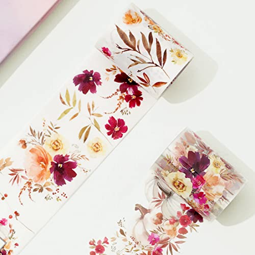WT Autumn Rose Wide PET Tape, Single Roll, Original Designs, Floral Decorative Tape, Transparent Craft Tape for Bujo Planner & DIY Supplies, Watercolor Flowers - color: WT Autumn Rose Wide PET Tape