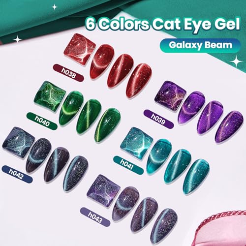 Beetles Cat Eye Gel Nail Polish Set, Galaxy Beam 6 Colors Fall Gel Polish - color: A - Cat Eye | Galaxy Beam