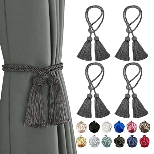 BEL AVENIR 4 Pack Handmade Rope Tassel Curtain Tiebacks - color: Charcoal, size: 4 Pack