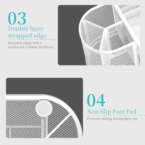 SUPEASY Mesh Desk Organizer, Pen Holder for Desk with 2 Drawers, White - color: Pearl White