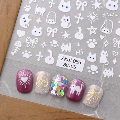 4 Colors ins Minimalist Style Nail Stickers, Simple Cat Love Stars Impressionist Drawing Line Stickers for Man Woman (4 Sheets) - style: Minimalist Cat