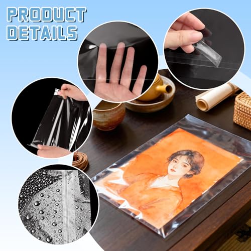 VOKOY 50 Pack 9 3/8 x 12 2/5 inches Crystal Clear Sleeves Storage Bags, Self Sealing Cellophane Bags Magazine Sleeves Protectors for 9x12 Photo Mats Art Prints Drawings - size: 9 x 12 Inch, style: 50 Pack