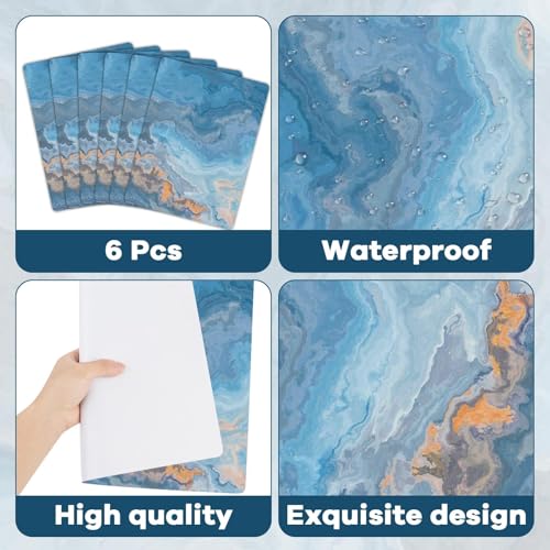 Blue Marble Placemats Set of 6 Plastic Table Mat 17×13×0.04in - style: Blue Marbles