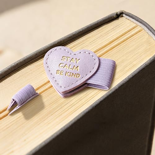 2Pcs Magnetic Leather Heart Bookmarks with Pen Holder, Cute Inspirational Motivational Quotes Book Markers Clip with Gift Box, Reading Accessories for Book Lovers Women Teachers (Stay Calm Be Kind) - color: Purple-stay Calm Be Kind