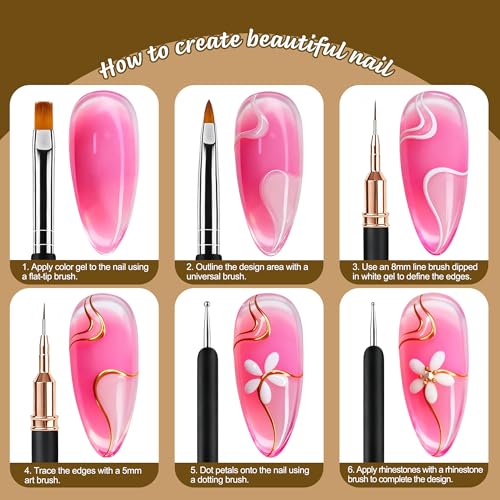 Artdone Nail Art Brushes and Dotting Tools Kit for Gel Polish Liner Drawing - color: Dotting and liner tools