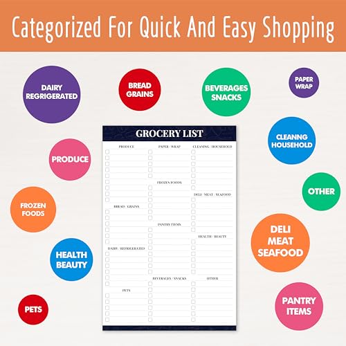 Hebayy 90 Sheets Grocery List Magnet Pad, Organized List for Quick and Easy Shopping, Magnetic Notepad with Shopping List Categories and Blank Grocery Shopping Spaces, Kitchen Essentials List（6”x 9”）