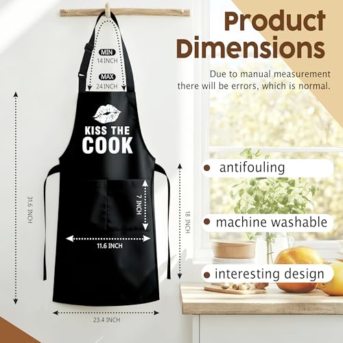 Kiss The Cook Funny Aprons for Men with 2 Pockets, Cooking Apron for Dad, Gag Gifts for Men, Adjustable BBQ Grilling Apron for Husband, Chef Kitchen Gifts for Birthday & Father’s Day - A09 - color: Kiss the Cook 1