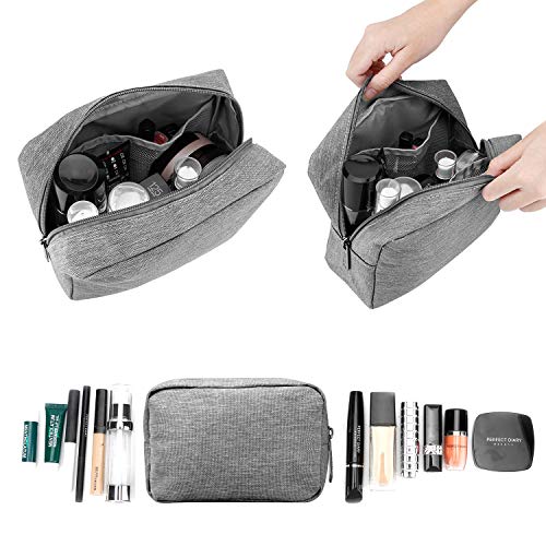 E-Tree Makeup Bag, Big Travel Make up Pouch, Zipper Large Cosmetic Brush Skin Care Case, Toiletry Bags for Traveling Women Man,Tech Electronic Organizer,Small Canvas Storage for Personal Items,Grey - color: Grey, style: 8.2" X 3.1" X 6.3"