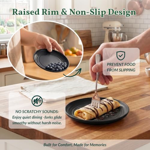 Homienly Black Small Plates | 5.7" Unbreakable Melamine Appetizer & Dessert Plates, Chic Wheat Straw Salad Plates | For Sushi, Cocktails, Bread & Side Dishes -Set of 8, Black - color: Black, size: 5.7 Inch