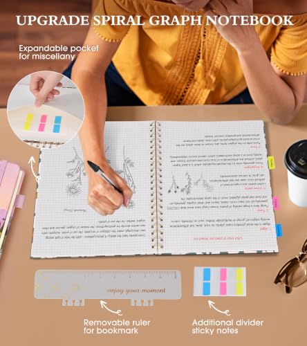 Graph Paper Notebook, Spiral Notebook Journal 8.5” x 11”, A4 Large Grid Notebooks for Women Men, 100 GSM Graph Paper, Hardcover Spiral Graphing Journals for Work School Engineering, Field of Daisies - color: Field of Daisies, size: Graph