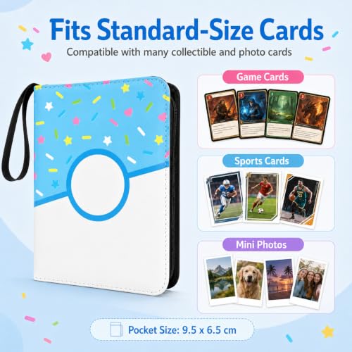 4 Pocket Card Binder 400 Card Holder Album, Blue Donut Trading Cards Holder Zipper Binder for Girl Teen Collection (Blue Donut, 400 Pocket) - color: Blue Donut, size: 400 Pocket