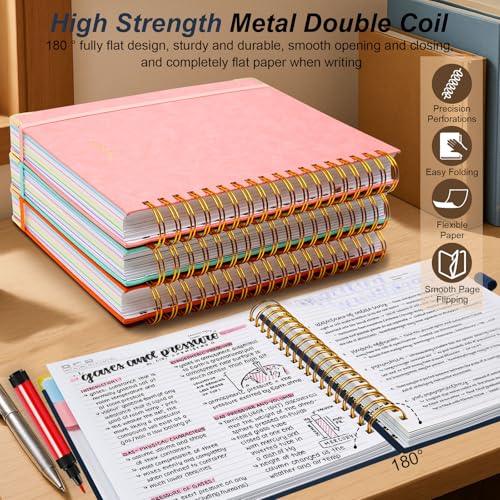 Hardcover Spiral Notebook 6.2"x 8.2" Journal Notebook with Tabs and Removable Dividers 300 Pages 5 Subject Notebook College Ruled, Faux Leather Spiral Bound Notebook for Women School Work(Dark Blue) - color: Dark Blue, size: 6.2"x8.2"(A5)