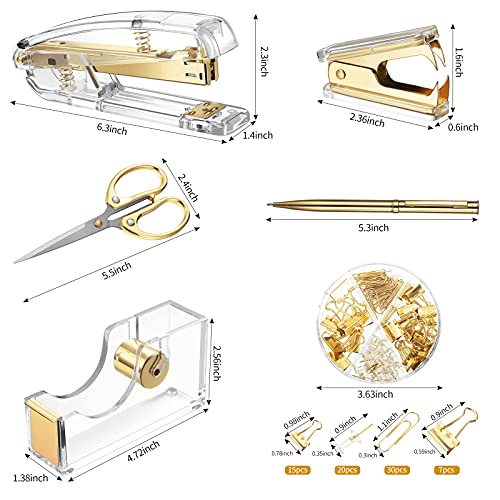 Gold Office Supplies Set Desk Accessory Kit, Acrylic Stapler Set - color: Gold