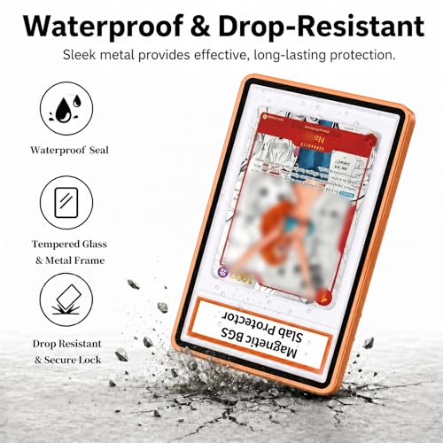 Magnetic BGS Slab Protector with Foldable Kickstand - UV Protection Tempered Glass & Aluminum Metal Bumper for 35PT Beckett Graded Cards, 9-Point Secure Lock Display Guard & Clear View (Orange) - color: Orange, size: BGS Card Case