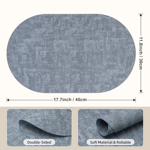Placemats Set of 6, 17.7 x 11.8 Inch Oval Faux Leather Place Mats - color: R-blue