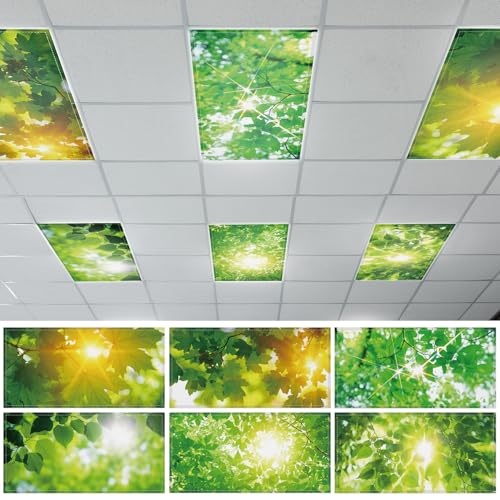 Wiooffen 6 Pcs Fluorescent Light Covers with 60 Magnets Decorative for Classroom Ceiling Light 4 x 2 Feet Magnetic Light Covers Filter Easy Install for Office Hospitals & Home(Green Leaves) - color: Leaves