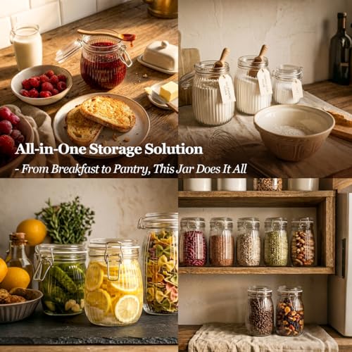 ComSaf Ribbed Glass Pantry Jars with Airtight Lids 34 oz 3 Pack Coffee - size: 34 fl oz x 3 - Ribbed