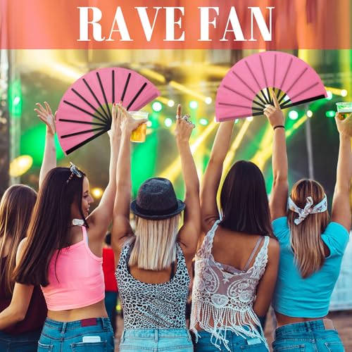 Maitys 2 Pack Foldable Fans for Rave Dancing,Pink,Flash Pattern - color: Pink, style: Flash Pattern
