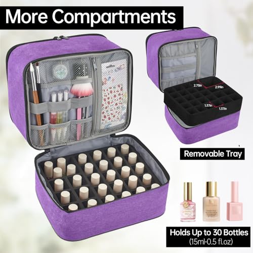 Buruis 2-Tier Nail Polish Bag, Nail Supplies Organizer, Purple - color: Purple