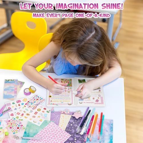 QIYVLOS 2 Pack DIY Journal Kit for Girls, Journaling Diary Toys for Ages 8-13, Arts and Crafts Birthday Stationery Set Gifts for Teen Girls Ages 8 9 10 11 12 13 14 Year Old - style: Purple