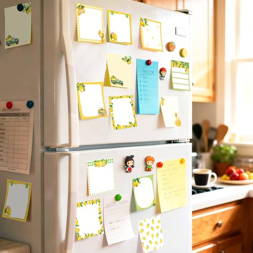 12 Pads Lemon Sticky Notes Set, 3x3 Inch Yellow Green Lemon Pattern Self Adhesive Memo Pads, 240 Sheets Summer Themed Sticky Notes for Writing Reminders, Page Markers, School Classroom Study, Office