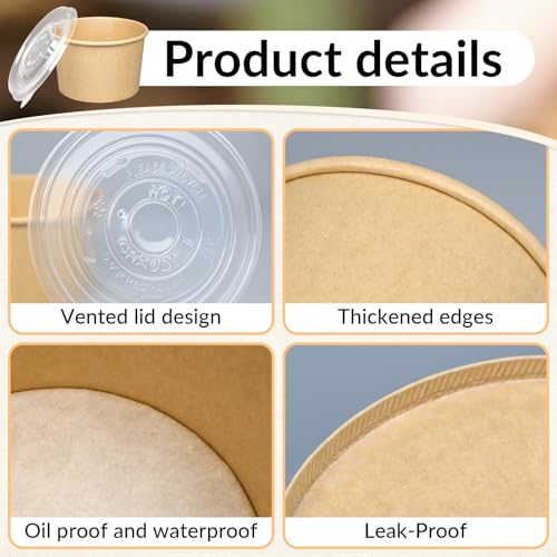ESSENTIAL 50 Pcs 16oz Paper Ice Cream Cups with Lids - size: 16oz-50 Pcs with Lids