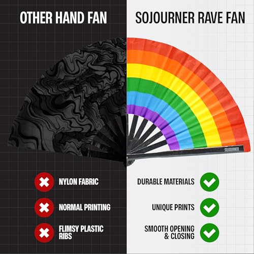 SoJourner Folding Rave Fan, Rainbow - color: Rainbow Fan