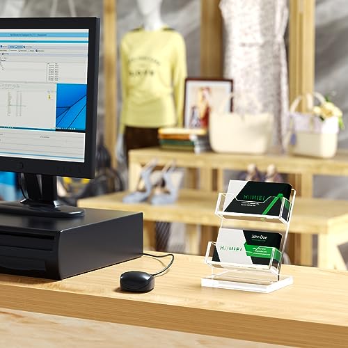 HIIMIEI Business Card Holder Desk, Acrylic Business Card Display, 2 Tier Clear Business Card Stand for Office, Exhibition, Meeting, Home, 120 Card Capacity