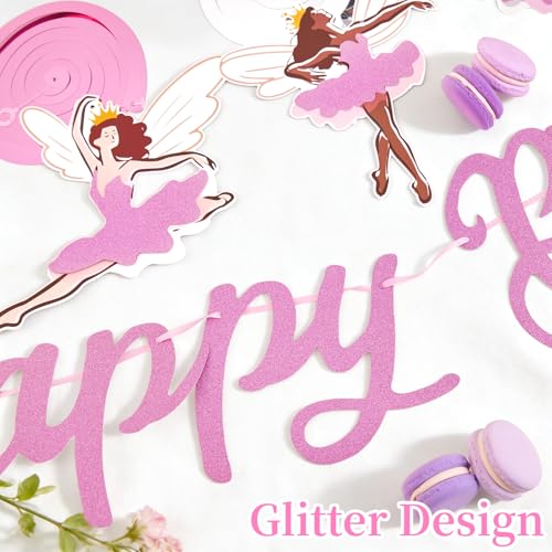 Paper Jazz Ballerina Birthday Party Decorations with Paper Flower Hanging Decoration,Happy Birthday Banner Dance Party Decorations For Room,Ballet Wall Art For Baby Shower,Garden Party - color: Pink
