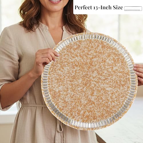 Beaded Round Placemat 13 Inch - Handmade Table Mat Set of 2 - Glass Beads with Durable Backing - Dining Table Charger for Weddings, Parties, Holidays, Kitchen & Home Décor (Multi) - color: Multicolor, size: 13 inch - Pack of 2