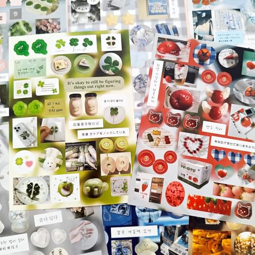 500+ Japanese Stickers Book for Junk Journal,20 Sheets Kawaii Japanese Stickers,Vintage Aesthetics Sticker for Journaling,Bullet Journaling,Scrapbooking,Photo Frame,Notebook,Calendar(Half Sleep Diary) - color: Whispered