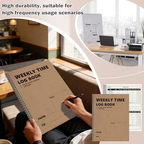 1 Pcs Weekly Time Sheet Log Book Spiral Binder 120 Pages 8.5x11 Inch Work Hours Log Book Payroll Record Book Timesheet logbook Daily Time Journal for Small Business Office (1)