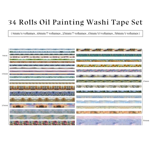 Bomichi 34 Rolls Oil Painting Aesthetic Washi Tape Set - color: Purple Oil Painting