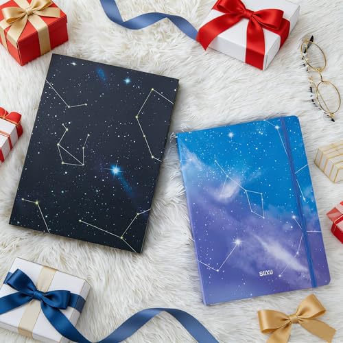 SIIXU B5 Notebook with Colored Space Art Pages, 160 Blank Pages for Writing, Unique Decorated Galaxy Design on Each Page, Colorful Journal, Hardcover, Unlined - color: Constellation