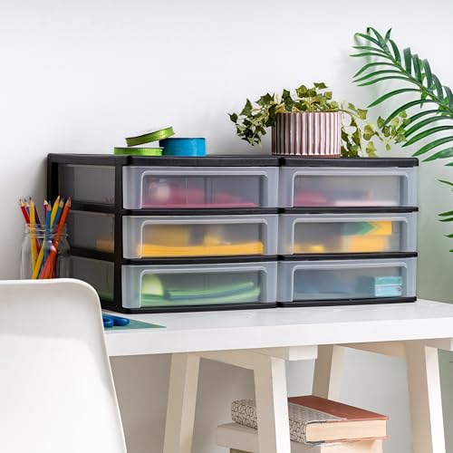 IRIS USA 2-Pack, 3-Drawer Medium Plastic Stacking Desktop Organizer, Black - color: Black, style: Medium - 2 Pack
