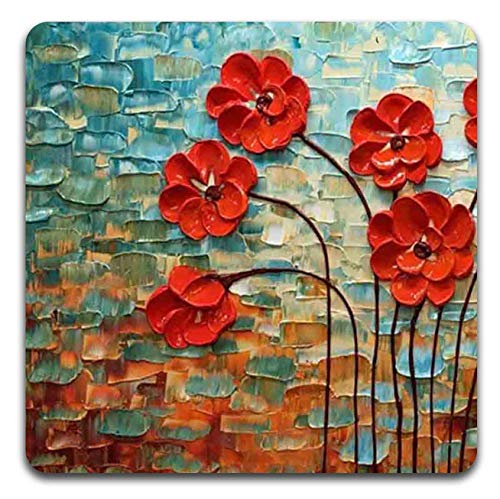 Red Oil Painting Square Coaster Set - Made of Recycled Rubber - Set of 4 - color: Red Oil Painting