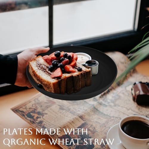 Homienly Dinner Plates Set of 8 Alternative for Plastic Plates Microwave and Dishwasher Safe Wheat Straw Plates for Kitchen Unbreakable Plate Set (Black, 10 inch) - color: Black, size: 10 Inch