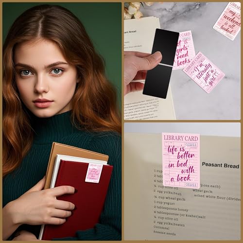 Library Card Magnetic Bookmarks, Pink Vintage Book Mark, Page Markers - color: Library Card