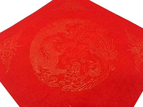 Easyou Handmade Square Red Xuan Paper with Dragons and Phoenixes Ornamented for Spring Festival Words Customs Blessing Dou fang 34cm*20pcs(17"*20pcs) - color: Dofang 20pcs/pack