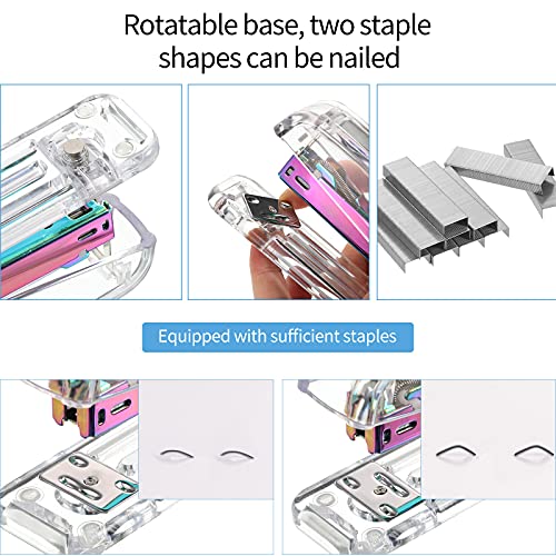 Office Supplies Set Desk Accessory Kit, Acrylic Stapler Set Staple Remover, Tape Dispenser, Binder Clips, Paper Clips, Ballpoint Pen and Scissor with 1000 Pieces 26/6 Staples (Rainbow Color) - color: Rainbow Color