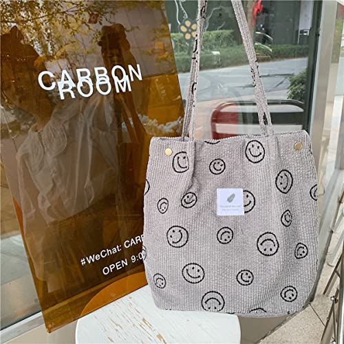JARKJARD Corduroy Aesthetic Cute Tote Shoulder Bag for Teen Girls School - color: Grey