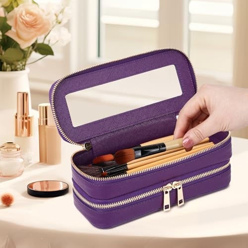 Pinkmik Double Layer Makeup Bag, D.Purple - color: B3/D.Purple, size: 2-Layer SLIM